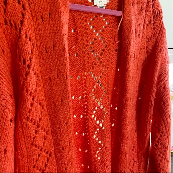 NWOT Billabong Orange-Red Open Knit Cardigan Oversized Sweater - Picture 2 of 6